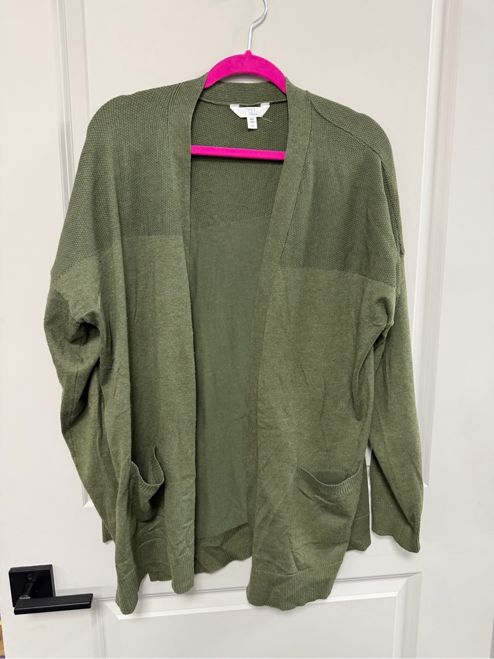 Open-Front Olive Green Women's Cardigan with Front Pockets
